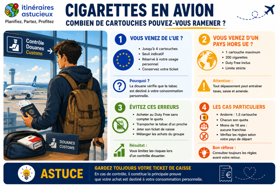 Quantités de cartouches de cigarettes autorisées depuis l’Union européenne et hors UE en 2026