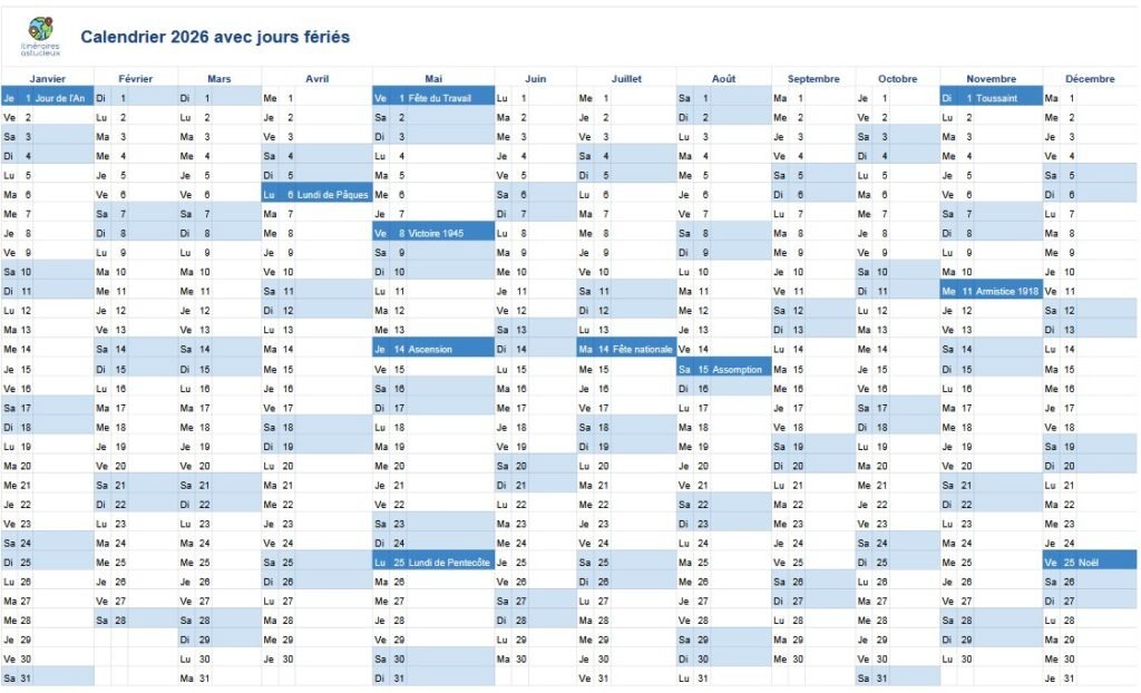 Calendrier 2026 Avec Jours F ri s T l charger Calendrier 2026 Avec Jours F ri s T l charger