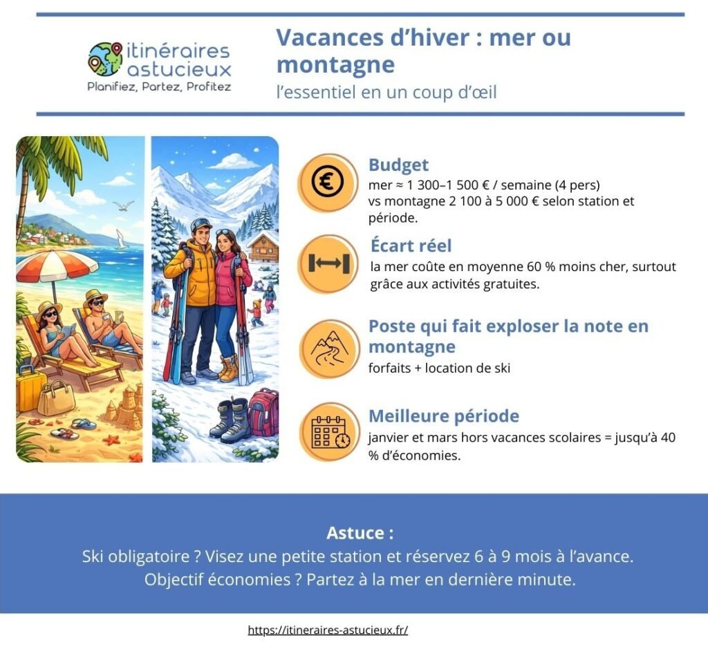 Itinéraires Astucieux - Vacances d’hiver : mer ou montagne - Infographie