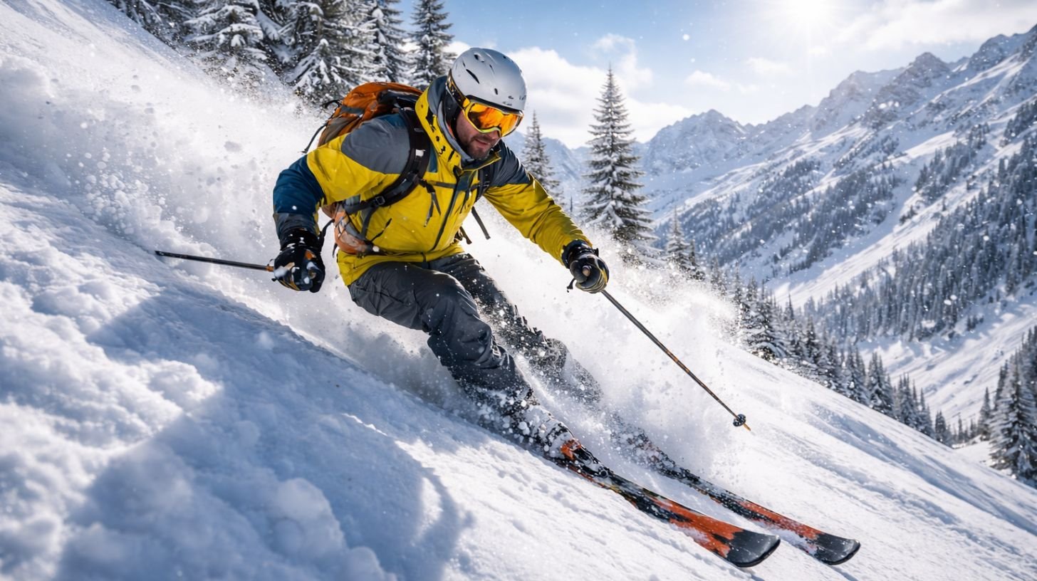 Skieur en hors-piste en montagne illustrant les risques couverts par une assurance voyage en hiver