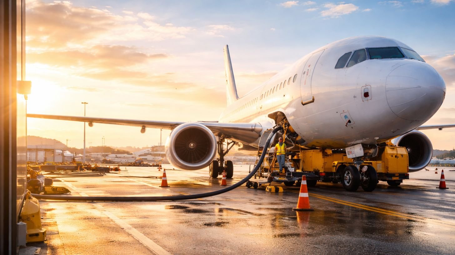 Augmentation prix billet avion en 2026 : un avion à l’aéroport en cours de ravitaillement