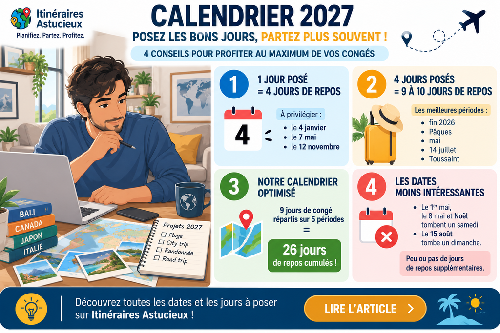 Calendrier 2027 : jours de congé à poser pour profiter des ponts et jours fériés